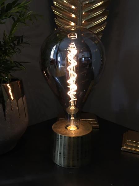 Aged Gold Lamp With Large Tear Drop Bulb Image
