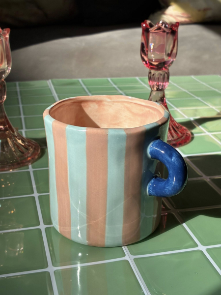 Handmade Stripe Mug Pink Aqua Image