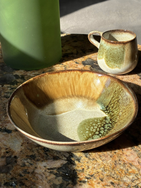 Green & Taupe Dipped Bowl Image