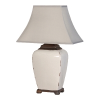 Cream Crackle lamp with grey shade Image