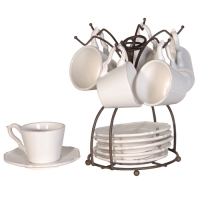 Set of 6 White Cups&Saucers With Stand Image