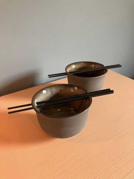 Set of 2 Taupe Noodle Bowls Image